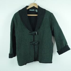 Vintage Petite Small Boiled Wool Coat Shawl Collar Toggle Green Countryside 90s